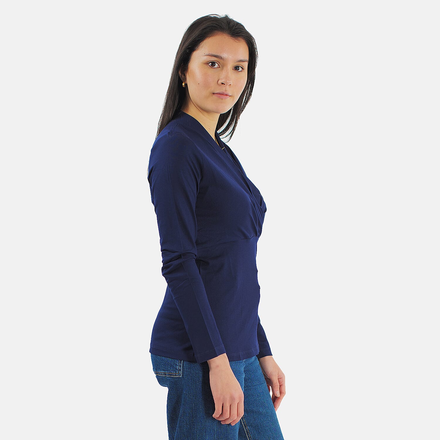 TAMSY Viscose Long Sleeves Wrap Top  - Navy 7132789 3