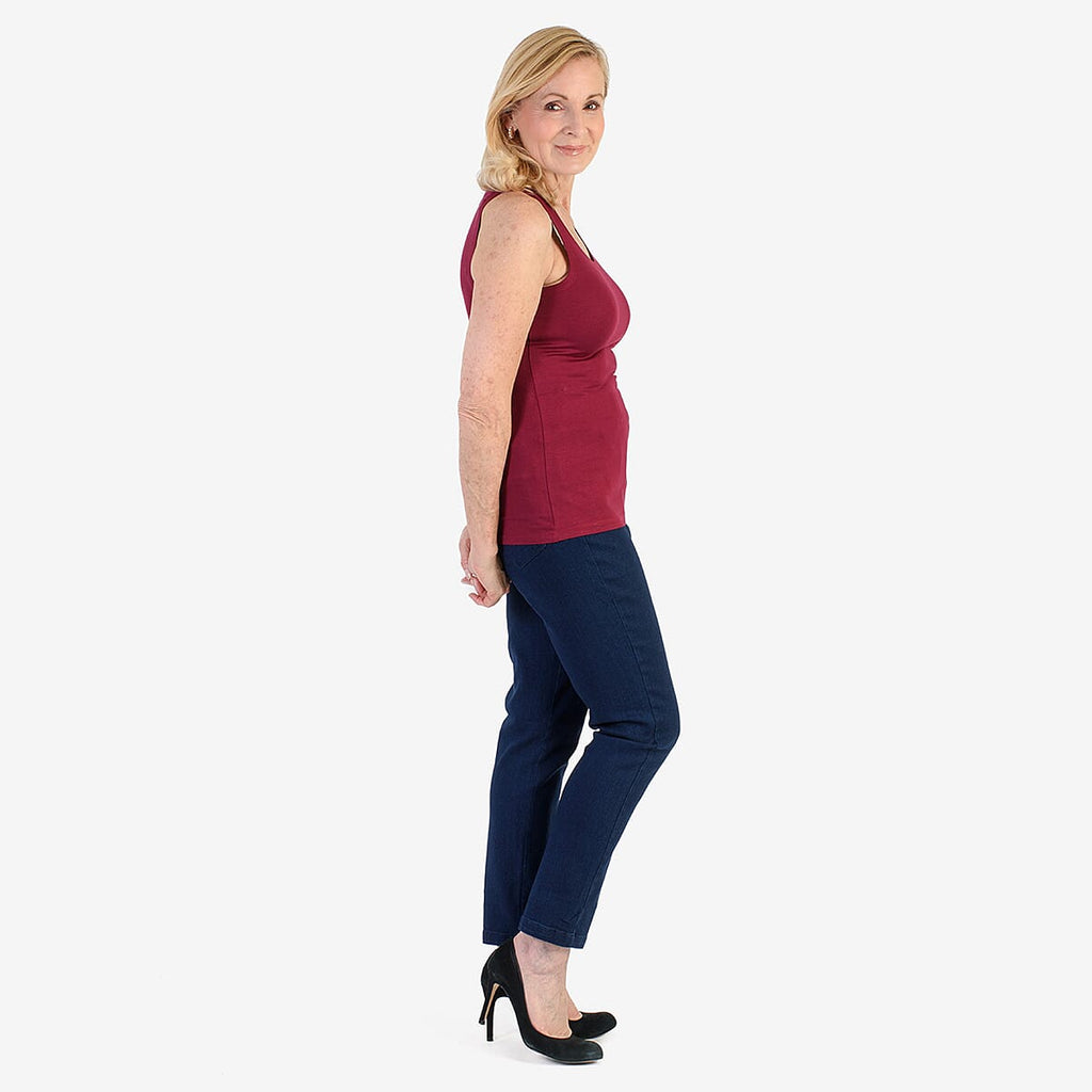 TAMSY Viscose Womens Sleeveless Tank Top (Size 16 to 18) - Burgundy