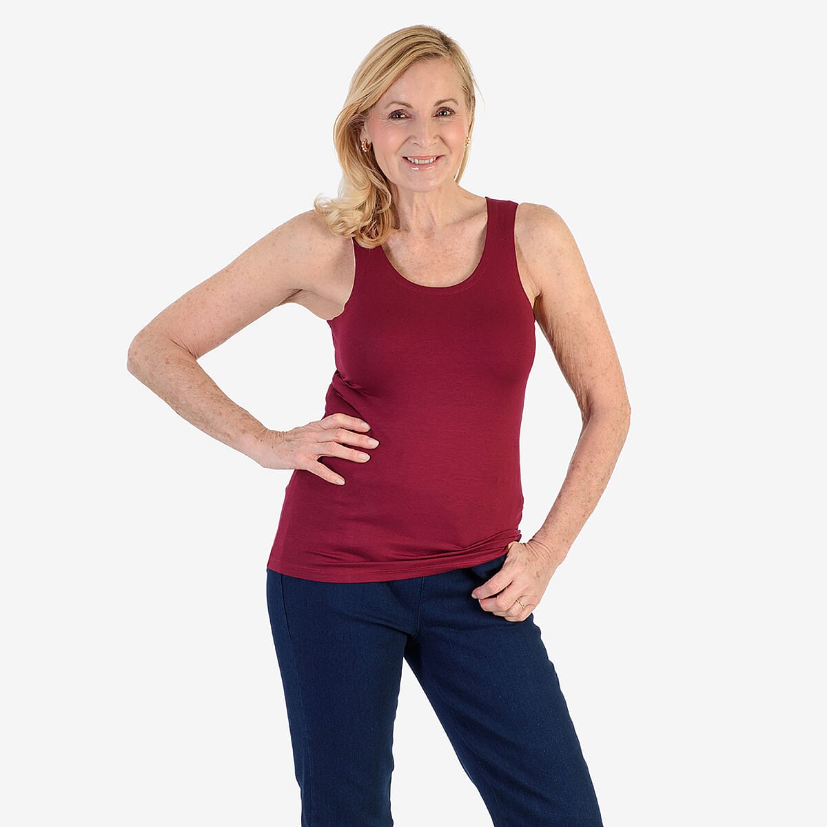 TAMSY Viscose Womens Sleeveless Tank Top (Size 16 to 18) - Burgundy 7933126 4