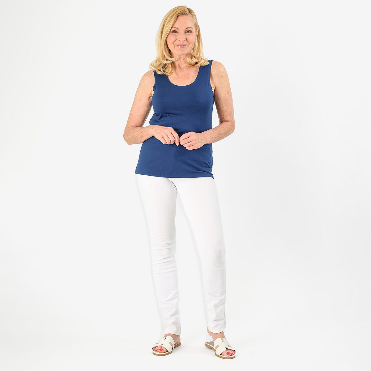 TAMSY Viscose Womens Sleeveless Tank Top (Size XL) - Blue 7742099 1