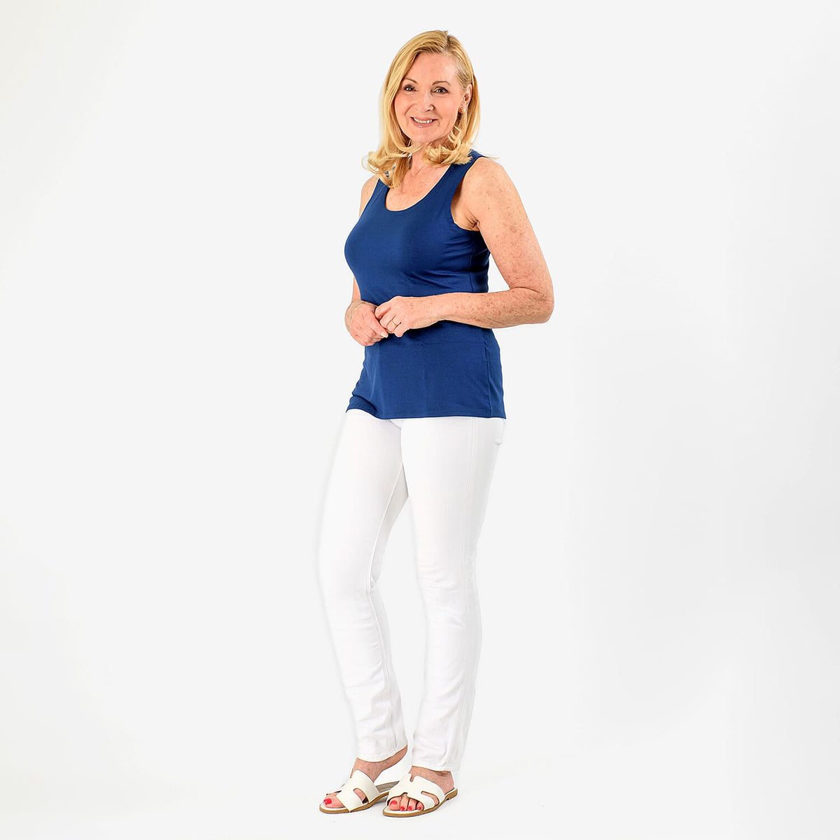 TAMSY Viscose Womens Sleeveless Tank Top (Size XL) - Blue 7742099 2