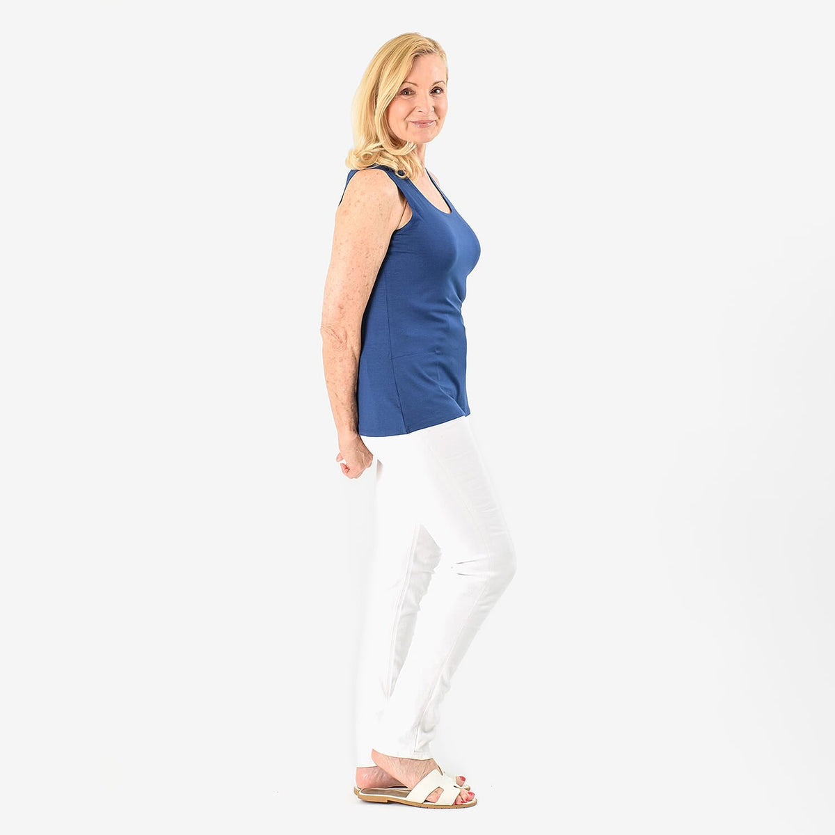 TAMSY Viscose Womens Sleeveless Tank Top (Size XL) - Blue 7742099 3