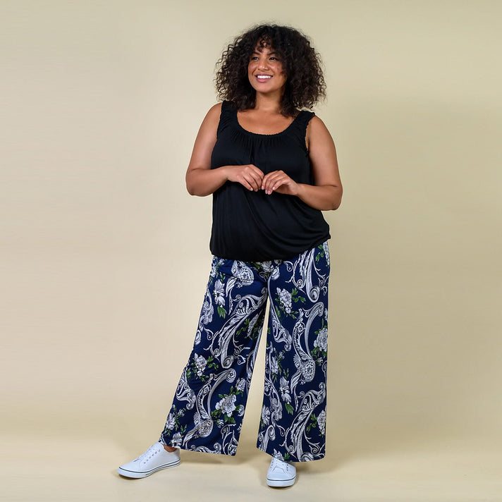TAMSY Wide Leg Floral Printed Trousers - Navy 6348147 1