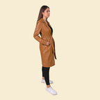 TAMSY Faux Leather Belted Long Coat (Size L, 16-18) - Tan