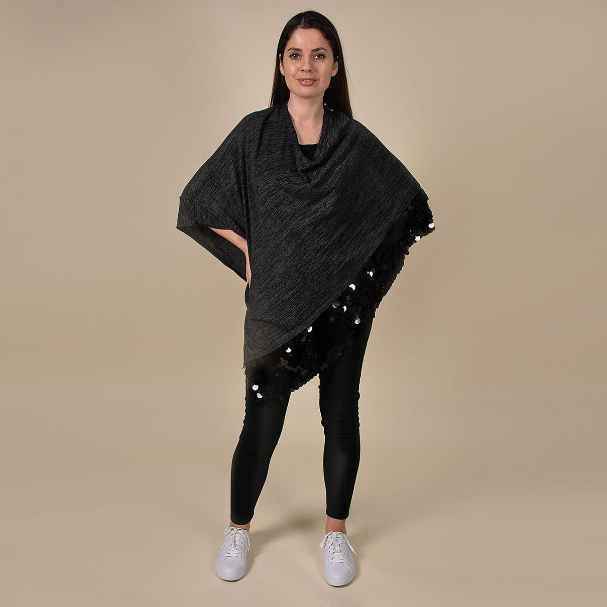 TAMSY Women's Poncho with Sequin Border  Black 6708427 1