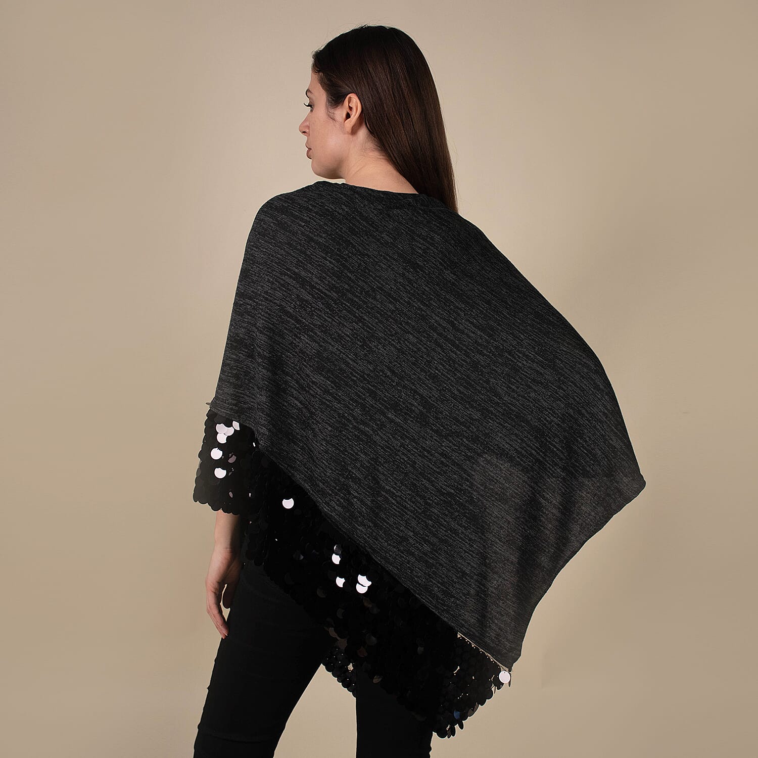 TAMSY Women's Poncho with Sequin Border  Black 6708427 2