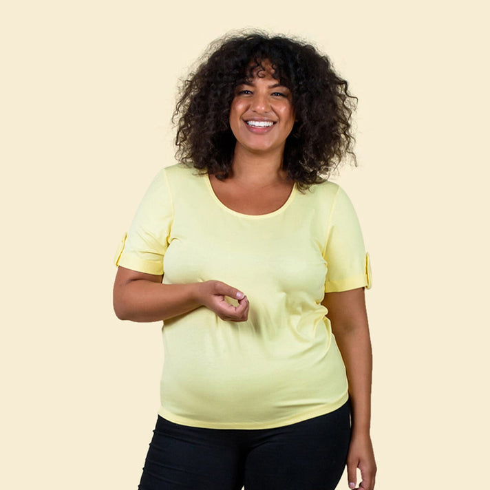 TAMSY Women's Round Neckline Solid Pattern Top - Yellow 3846492 1