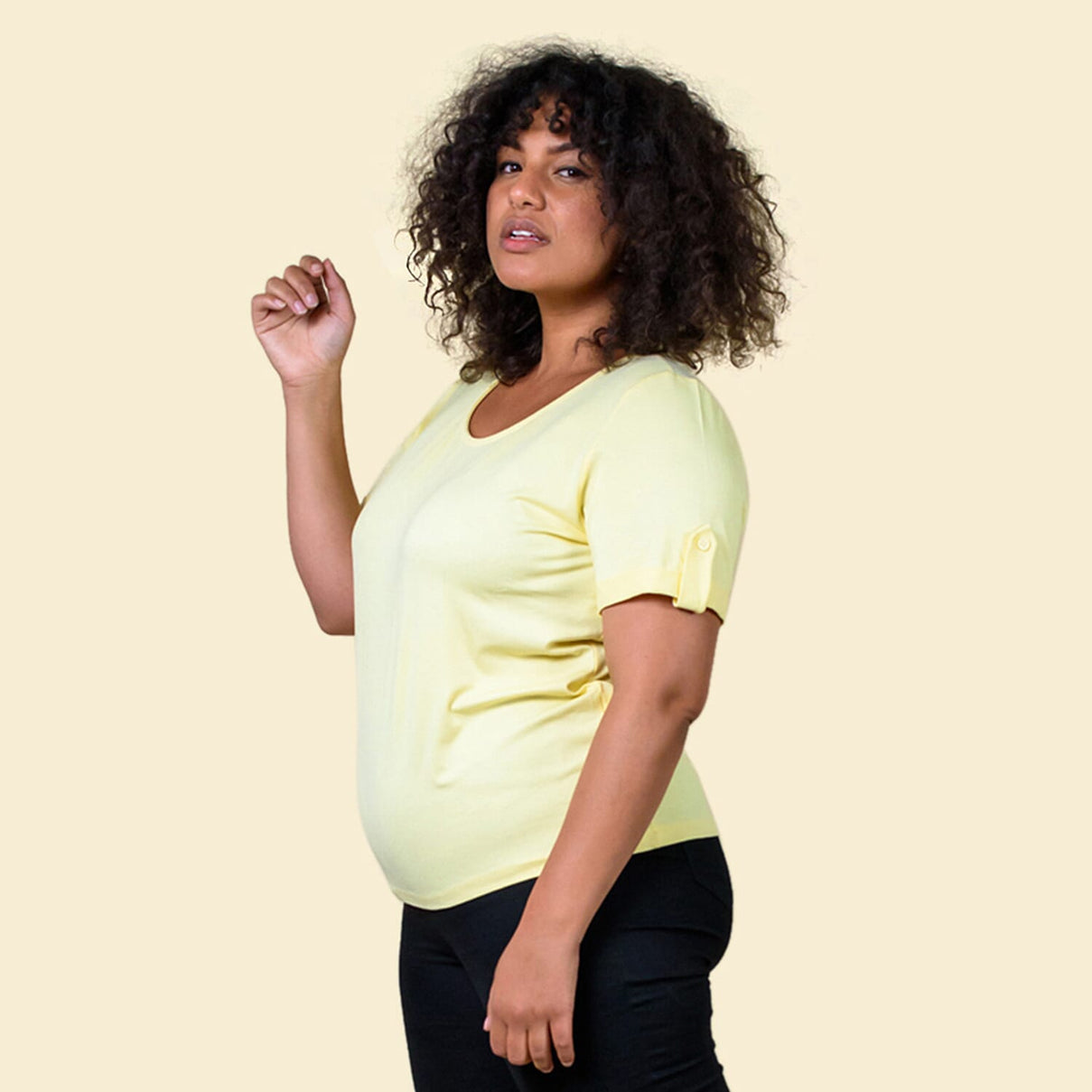 TAMSY Women's Round Neckline Solid Pattern Top - Yellow 3846492 2
