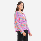 TAMSY Round Neck Long Sleeves Jacket (Size S,8-10) - Pink & Multi