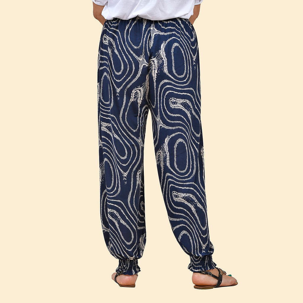 TAMSY Circle Printed One Size Collection Trousers (One Size, 8-18) - Navy