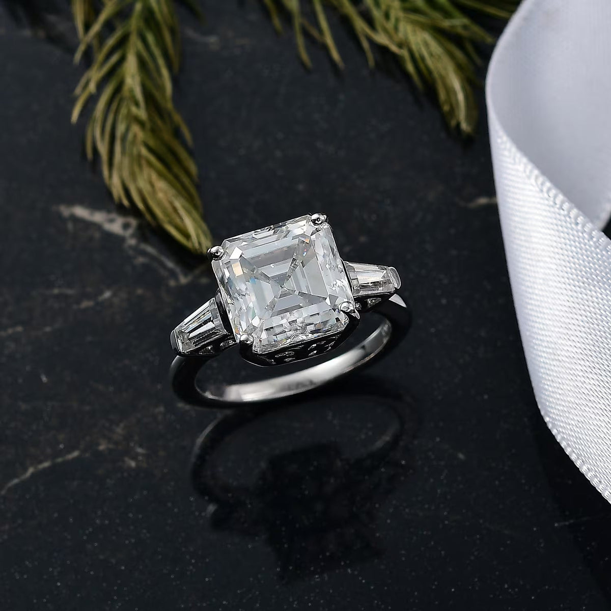 D'joy 5.6 Ct. Moissanite Solitaire Ring in Rhodium Sterling Silver V32701313 2