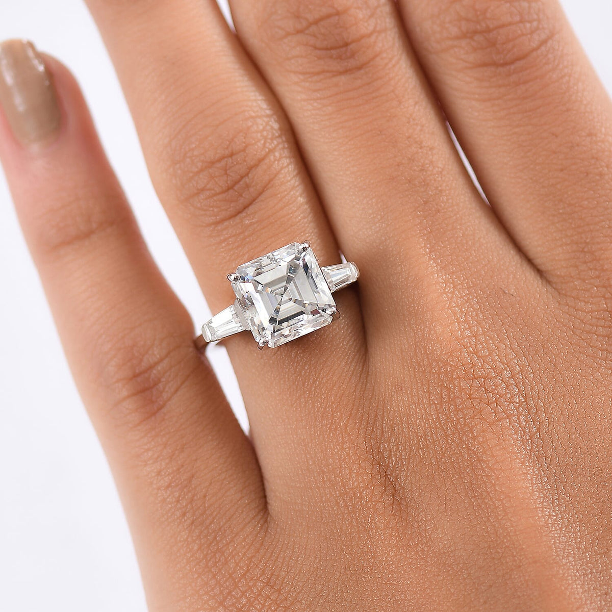 D'joy 5.6 Ct. Moissanite Solitaire Ring in Rhodium Sterling Silver V32701313 3