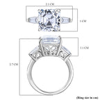 D'Joy Regal Royal Asscher Cut Moissanite Ring in Rhodium Overlay Sterling Silver 5.64 Ct.