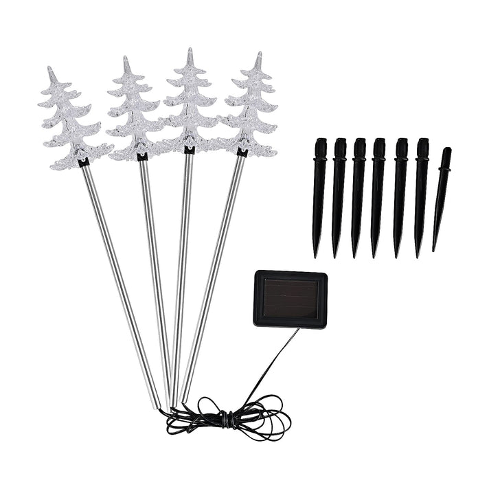 Set of 4 Solar Pine Tree Pattern Garden Stake Green LED Light 7592326 1