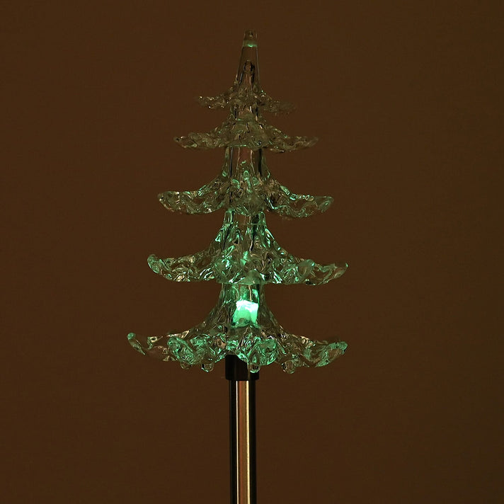 Set of 4 Solar Pine Tree Pattern Garden Stake Green LED Light 7592326 2