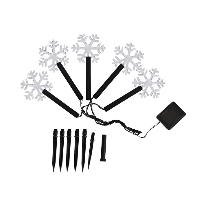 Set of 5 Solar Snowflake Garden Stake Lights 7592376 1