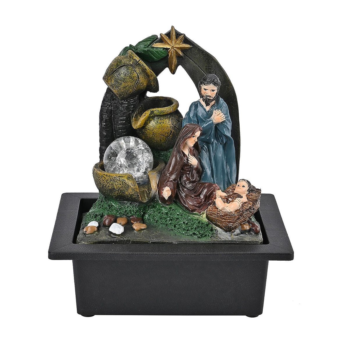 The Nativity Story Ball &amp; Light Indoor Water Fountain with Multicolour LED Lights (USB Powered) - Brown, Green &amp; Blue 7623568 0
