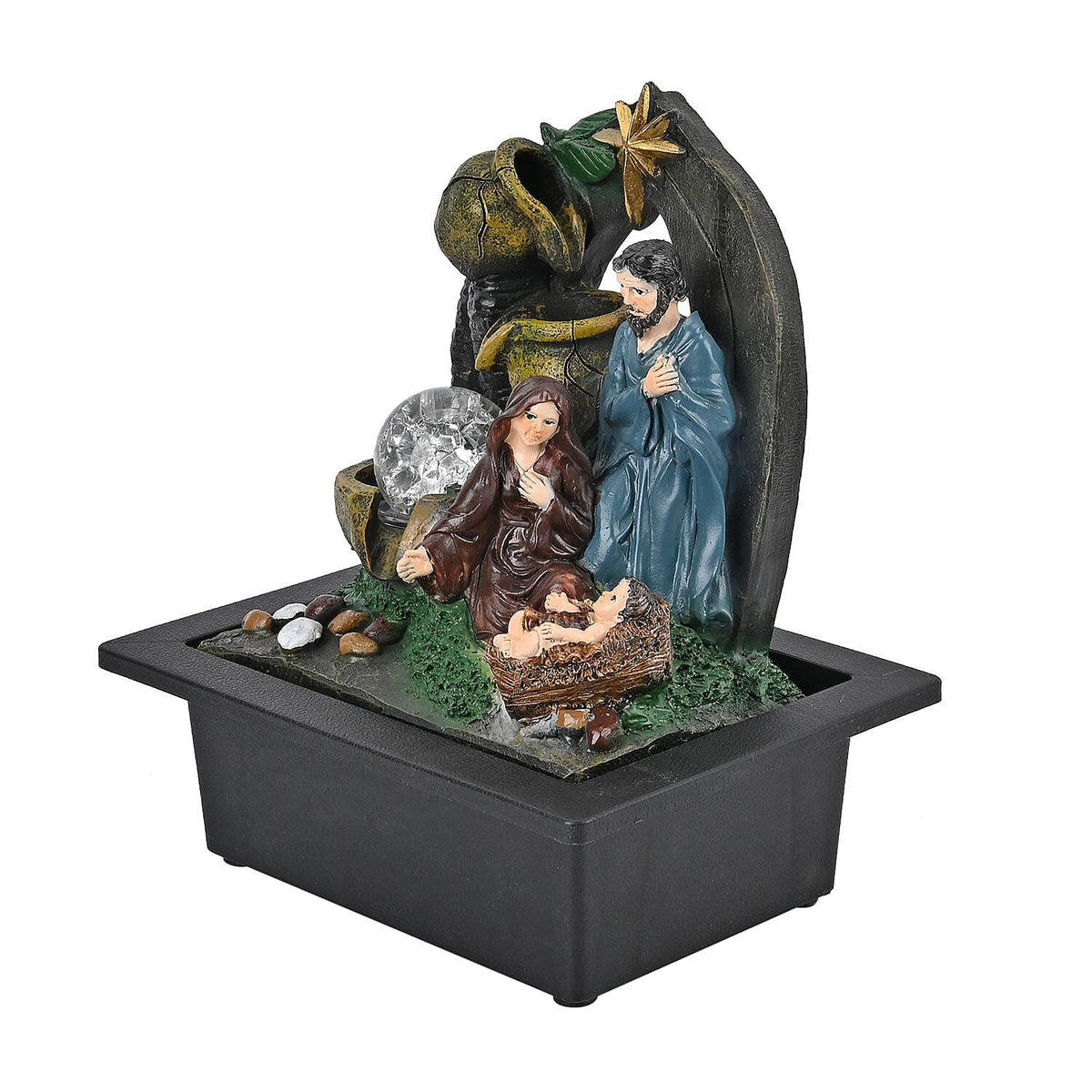 The Nativity Story Ball &amp; Light Indoor Water Fountain with Multicolour LED Lights (USB Powered) - Brown, Green &amp; Blue 7623568 1