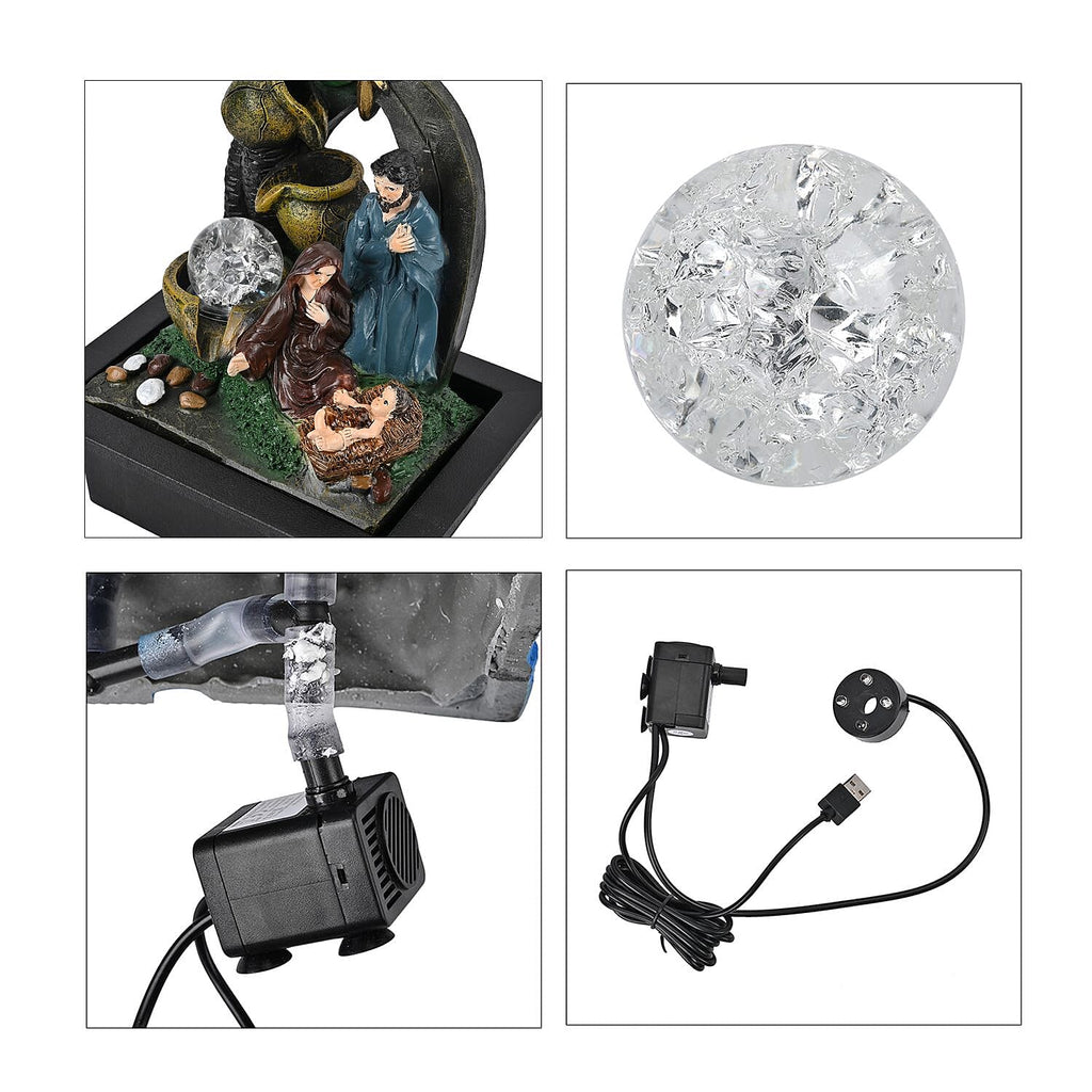 The Nativity Story Ball & Light Indoor Water Fountain with Multicolour LED Lights (USB Powered) - Brown, Green & Blue