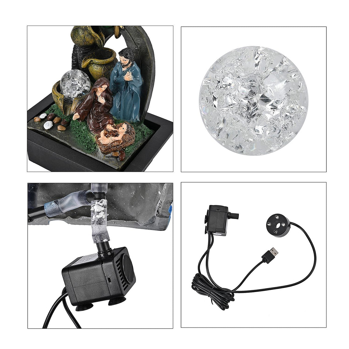 The Nativity Story Ball &amp; Light Indoor Water Fountain with Multicolour LED Lights (USB Powered) - Brown, Green &amp; Blue 7623568 6