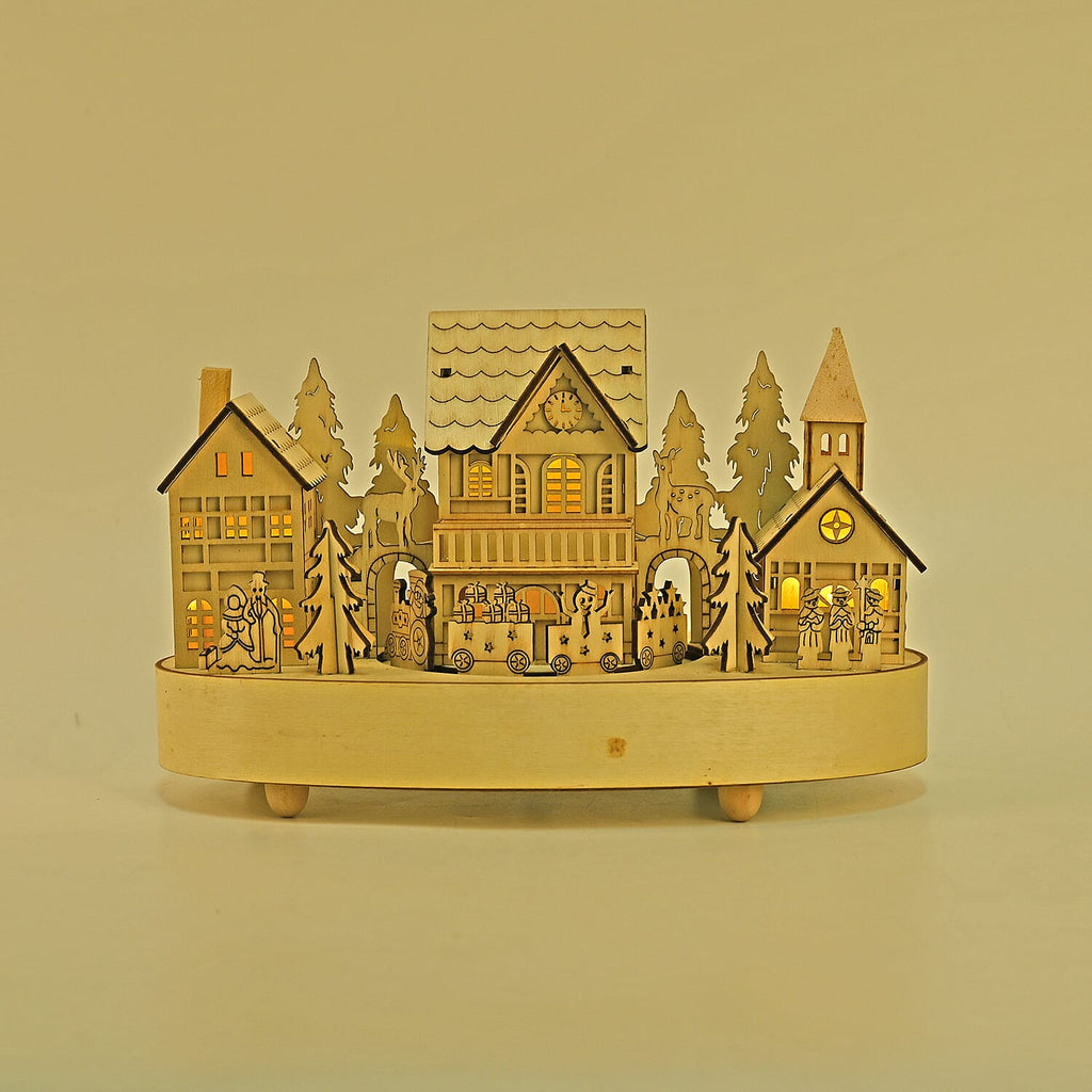 Rotating Plywood House with LED Light and Music (Battery 2AA, Excluded) - Multi