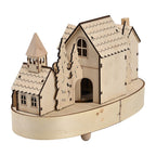 Rotating Plywood House with LED Light and Music (Battery 2AA, Excluded) - Multi
