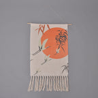 TJC Crane Bird Pattern Wall Hanging Tapestry with Tassel (Size 65x50x18 Cm) - Orange, Cream & Green