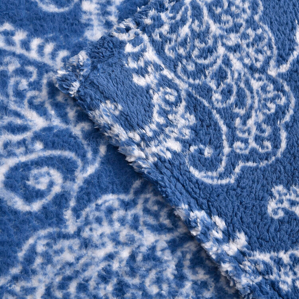 TJC Essentials Abstract Pattern Ultra Soft Sherpa Blanket (Size 200x150 cm) - Blue