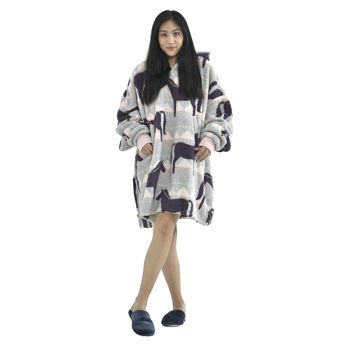 TJC Horse Pattern Single Layer Sherpa Hoodie (Size 194x98 Cm) - Blue 7016213 0