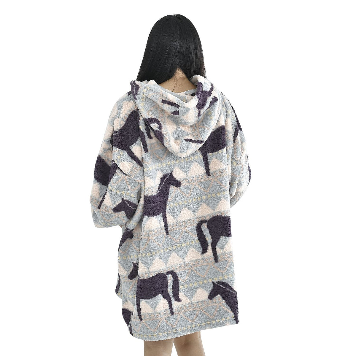 TJC Horse Pattern Single Layer Sherpa Hoodie (Size 194x98 Cm) - Blue 7016213 4