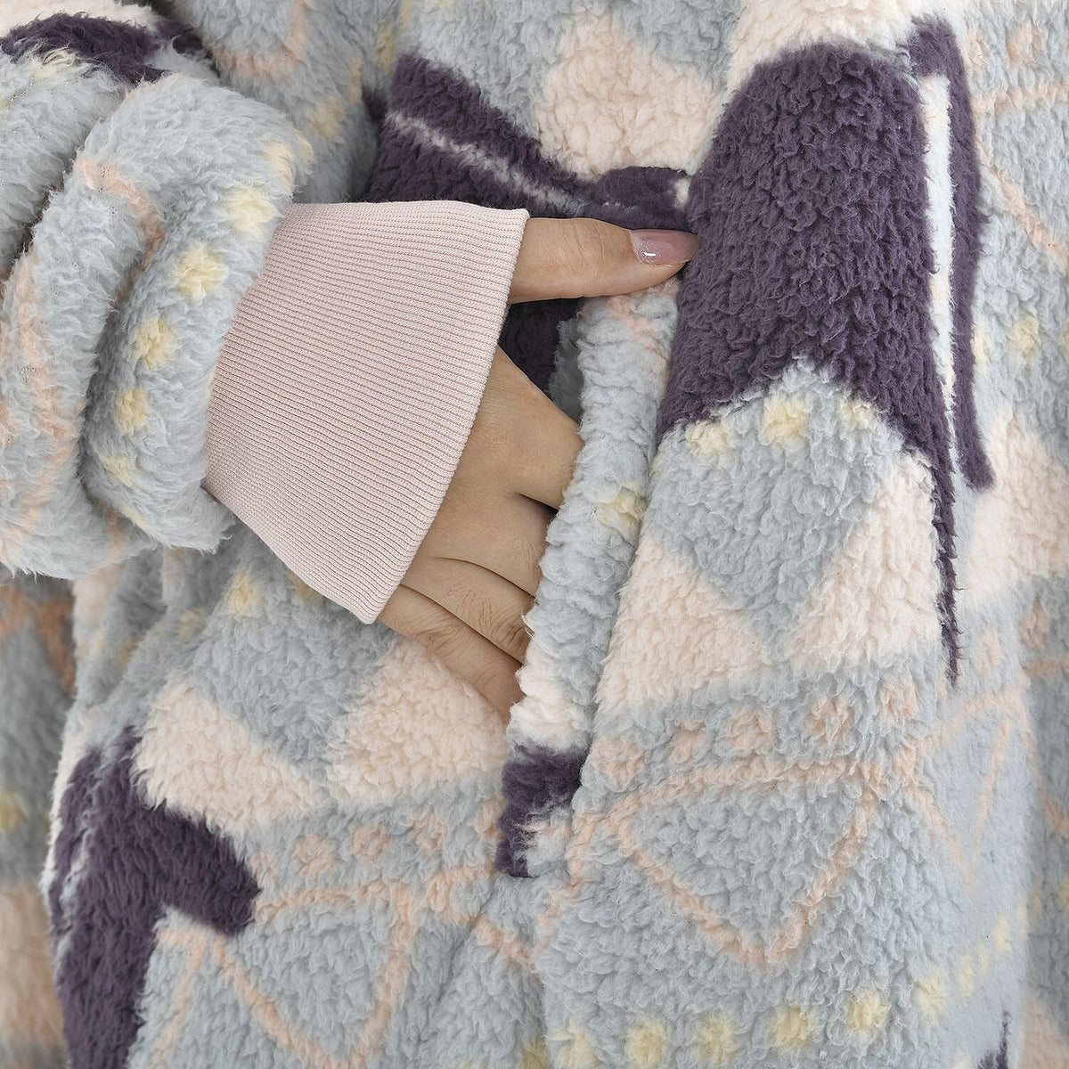 TJC Horse Pattern Single Layer Sherpa Hoodie (Size 194x98 Cm) - Blue 7016213 7