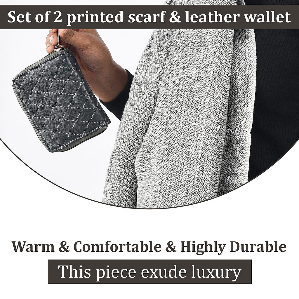 RFID Protected Leather Wallet and Stole (Size 195x68 Cm) - Grey
