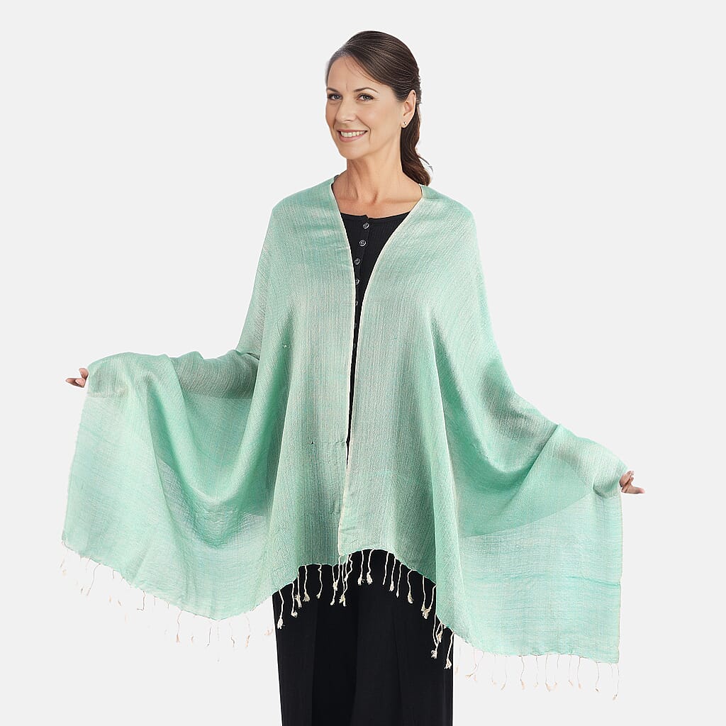 2 piece Set - Gift Box with RFID Protected Leather Wallet and Stole (Size 195x68 Cm) - Light Green and Teal 4007818 1