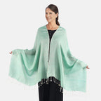 2 piece Set - Gift Box with RFID Protected Leather Wallet and Merino Wool Scarf set (Size 195x68 Cm) - Light Green - Teal