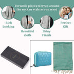 2 piece Set - Gift Box with RFID Protected Leather Wallet and Merino Wool Scarf set (Size 195x68 Cm) - Light Green - Teal