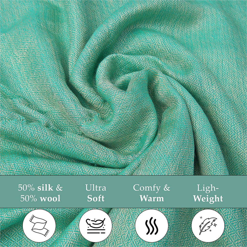 2 piece Set - Gift Box with RFID Protected Leather Wallet and Merino Wool Scarf set (Size 195x68 Cm) - Light Green - Teal