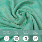 2 piece Set - Gift Box with RFID Protected Leather Wallet and Merino Wool Scarf set (Size 195x68 Cm) - Light Green - Teal