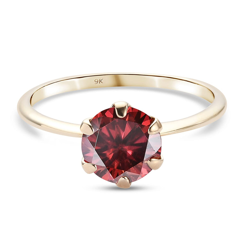 9K Yellow Gold Red Moissanite Solitaire Ring 1.72 Ct.