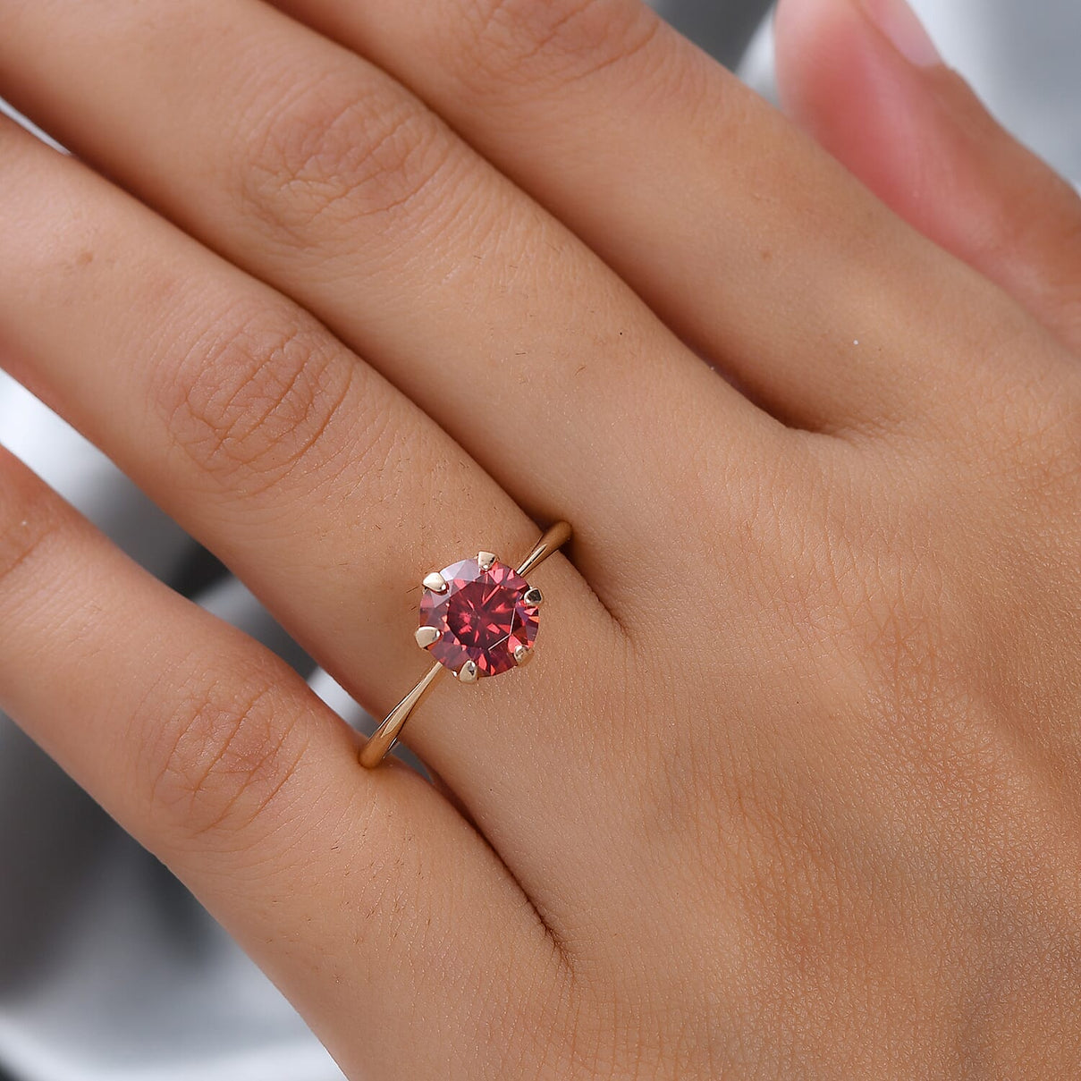 TJC Launch- 9K Yellow Gold Red Moissanite Solitaire Ring 1.72 Ct. 8964494 3