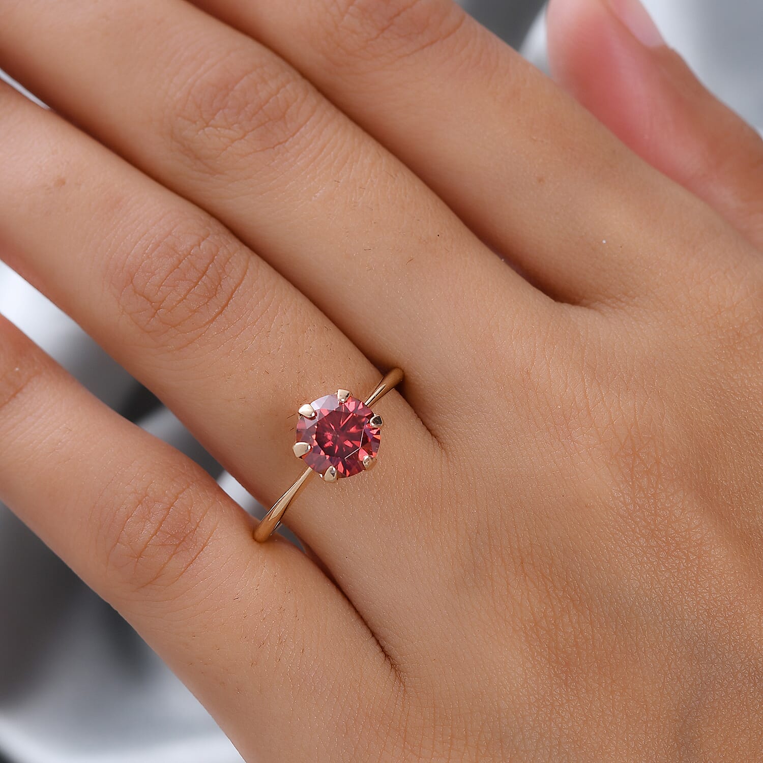 TJC Launch- 9K Yellow Gold Red Moissanite Solitaire Ring 1.72 Ct. 8964494 3