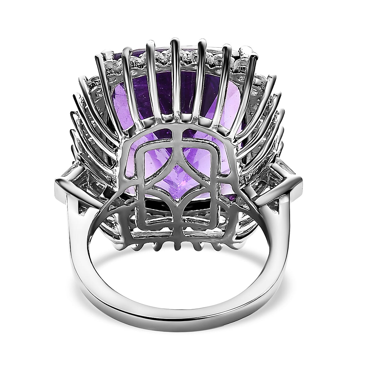 TJC Launch Concave Cut Amethyst &amp; Natural Zircon Ring in Platinum Overlay Sterling Silver 20.32 Ct, Silver Wt. 5.63 Gms. 7522906 10