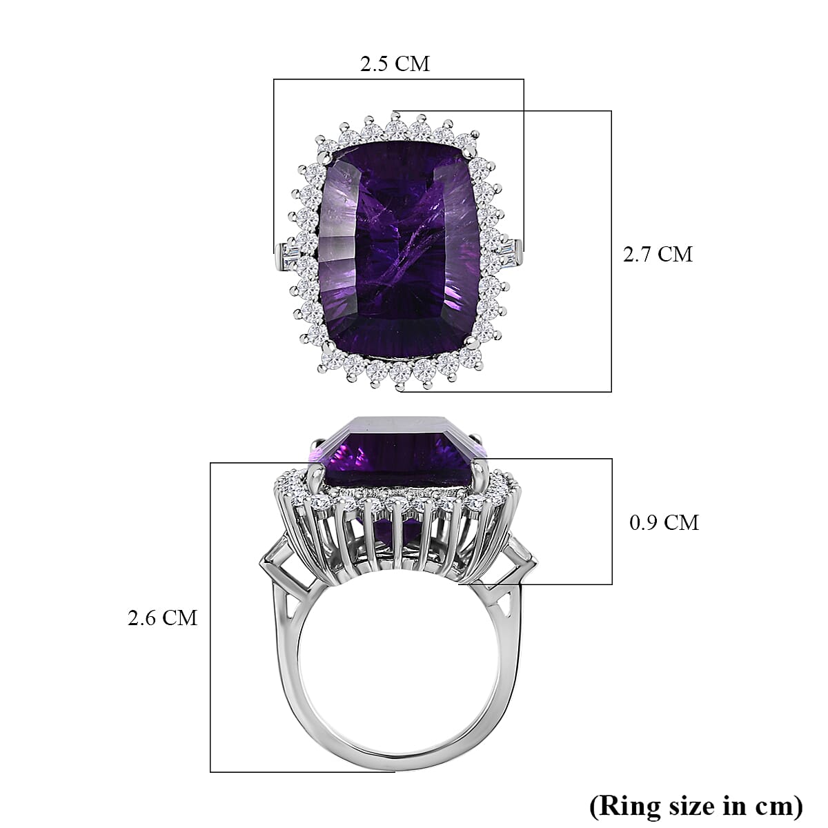 TJC Launch Concave Cut Amethyst &amp; Natural Zircon Ring in Platinum Overlay Sterling Silver 20.32 Ct, Silver Wt. 5.63 Gms. 7522906 12
