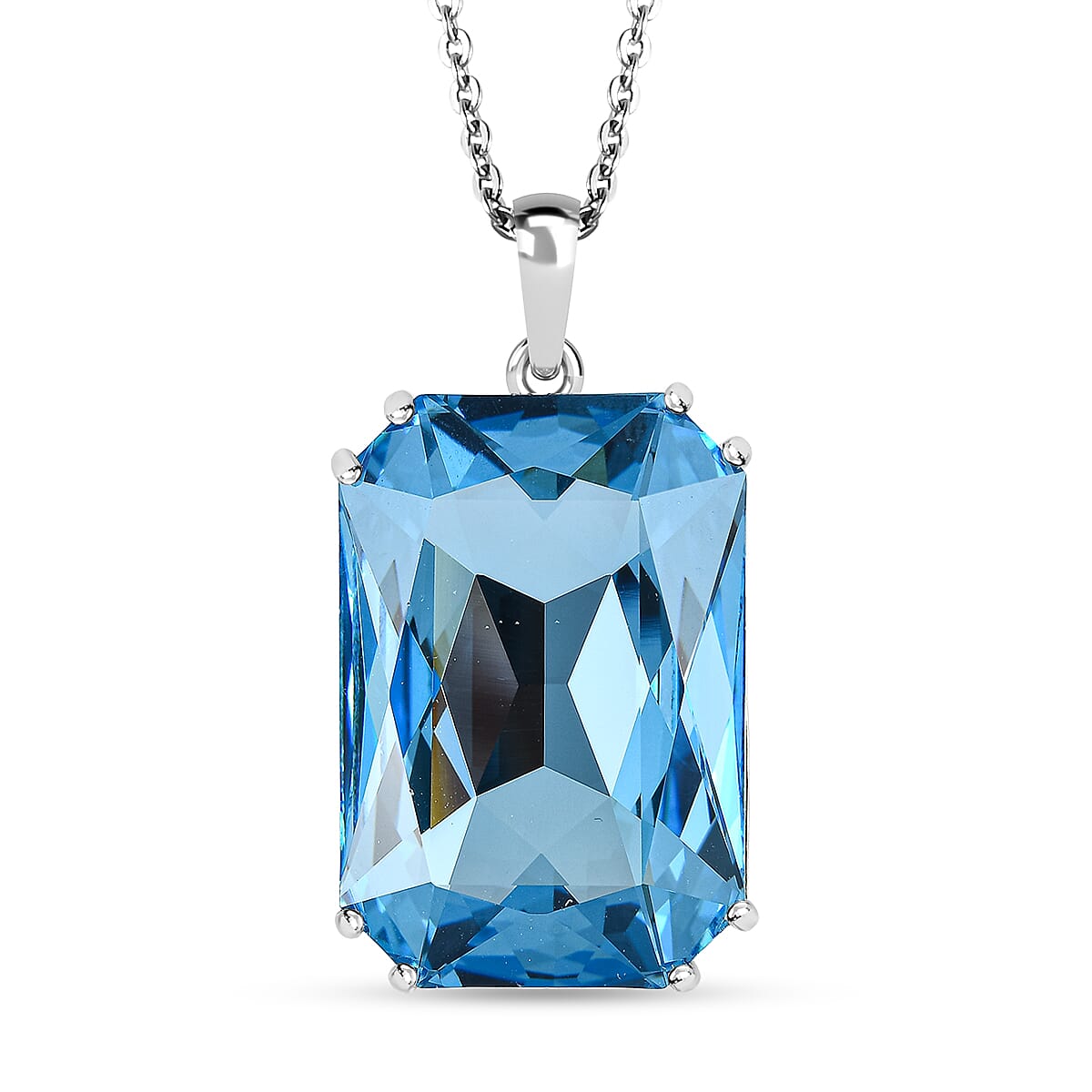 Aquamarine Austrian Crystal Pendant with Chain (Size 20) in Platinum Overlay Sterling Silver 4165702 0