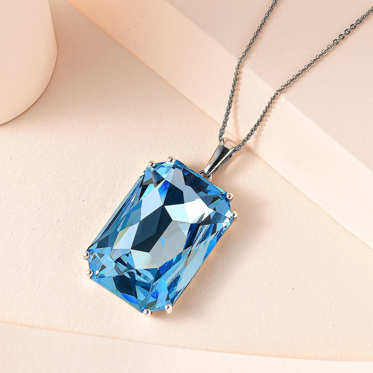 Aquamarine Austrian Crystal Pendant with Chain (Size 20) in Platinum Overlay Sterling Silver 4165702 2