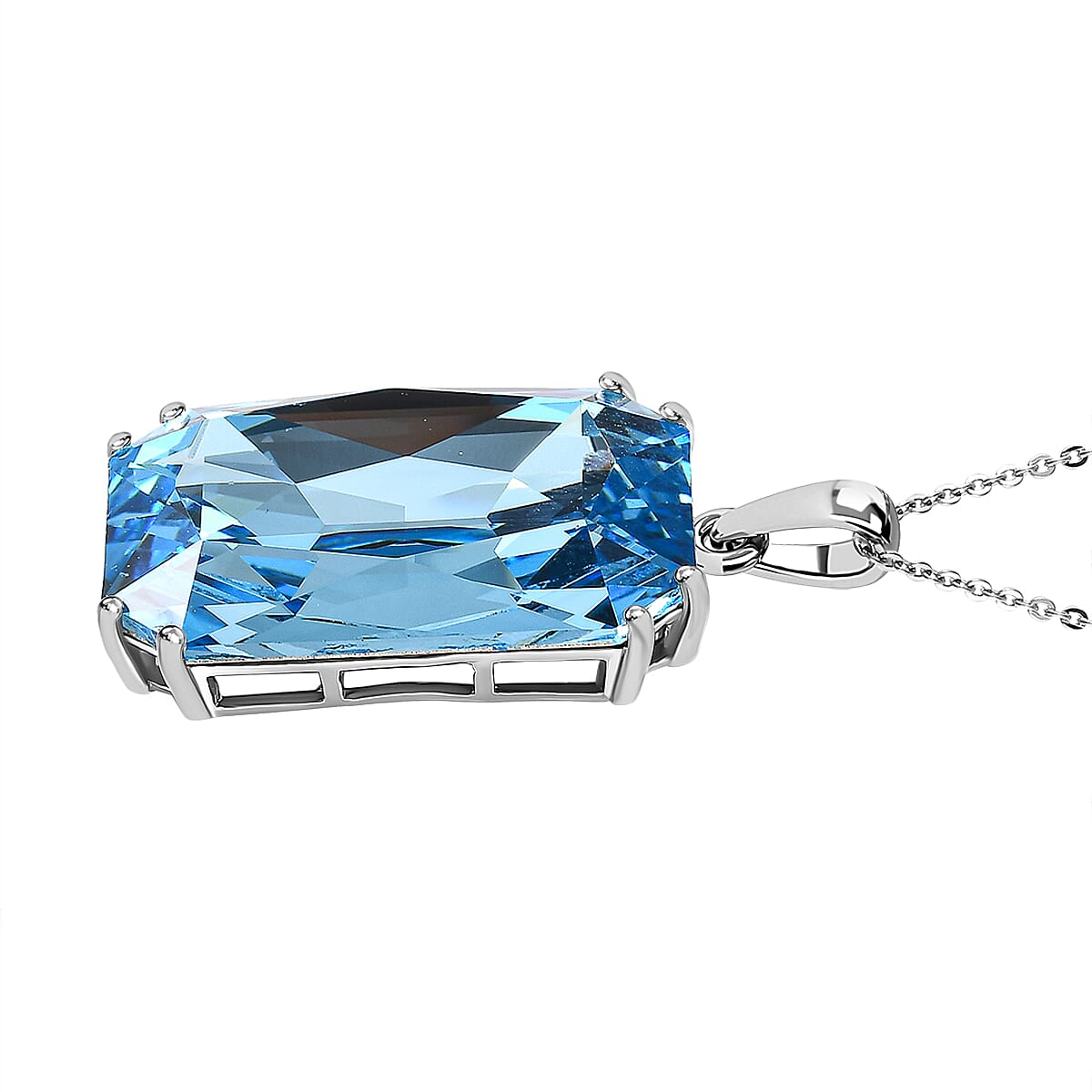 Aquamarine Austrian Crystal Pendant with Chain (Size 20) in Platinum Overlay Sterling Silver 4165702 3