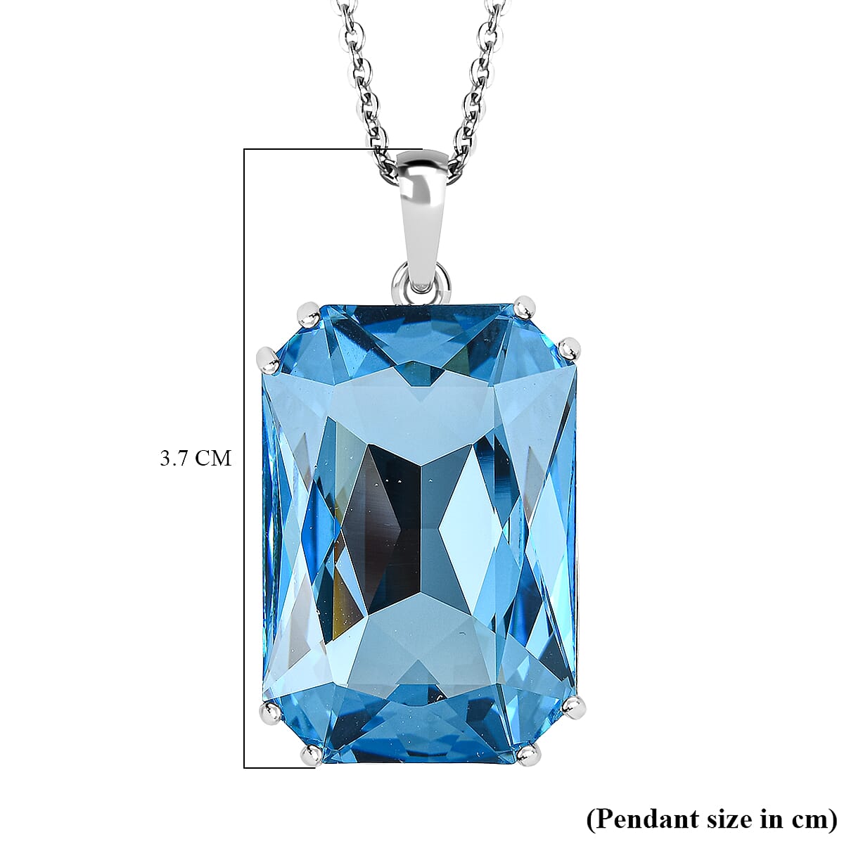 Aquamarine Austrian Crystal Pendant with Chain (Size 20) in Platinum Overlay Sterling Silver 4165702 6