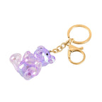 Set of 2 - Black & Multi Colour Austrian Crystal Bear & Cat Keychain in Yellow Gold Tone