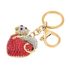 Set of 2 - Black & Multi Colour Austrian Crystal Bear & Cat Keychain in Yellow Gold Tone