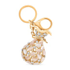 Set of 2 - Created White Cats Eye, Black & White Austrian Crystal Vas & Cat Keychain In Yellow Gold Tone