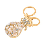 Set of 2 - Created White Cats Eye, Black & White Austrian Crystal Vas & Cat Keychain In Yellow Gold Tone